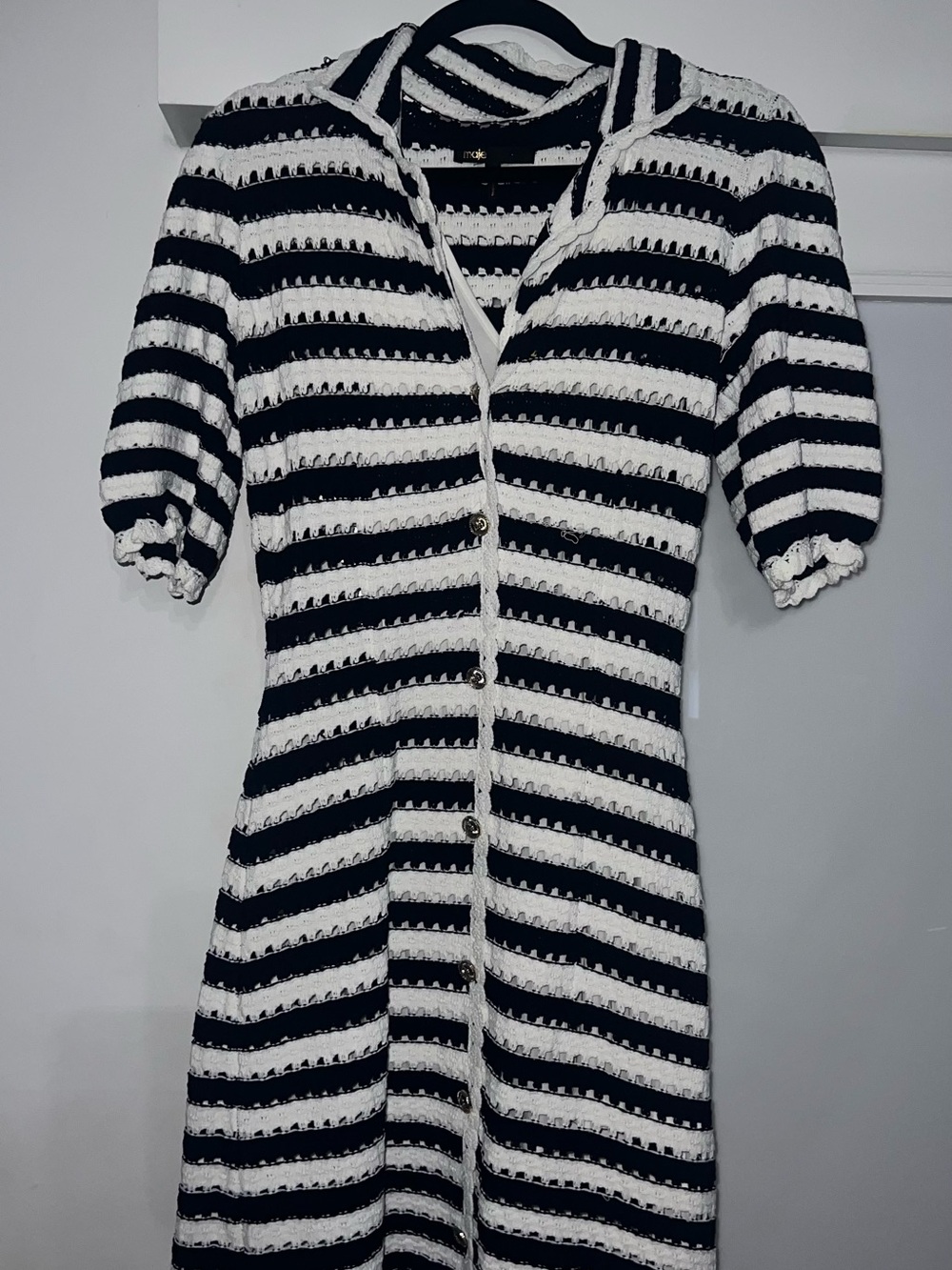 Maje Black and White Striped rosette Crochet Mini Dress - Picture 2 of 4